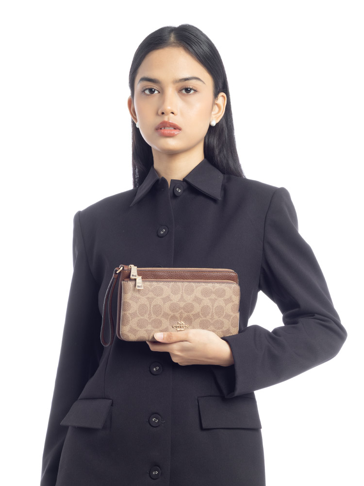 CX161 Signature Double Zip Wallet Tan Brown