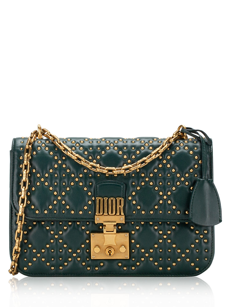 Lambskin Cannage Studded Dioraddict Large Flap Bag Green