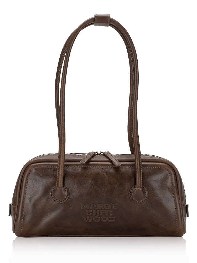 Washed Soft Baguette Bag Brown Pull Up