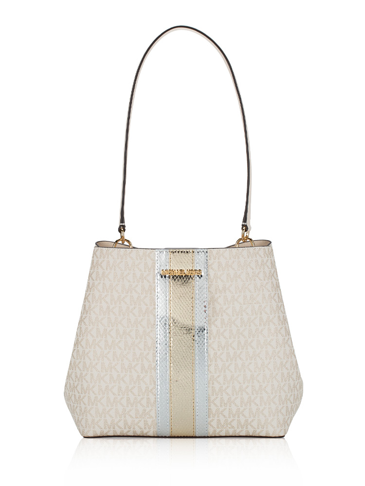 Signature Pratt Metallic Medium Bucket Bag Pale Gold