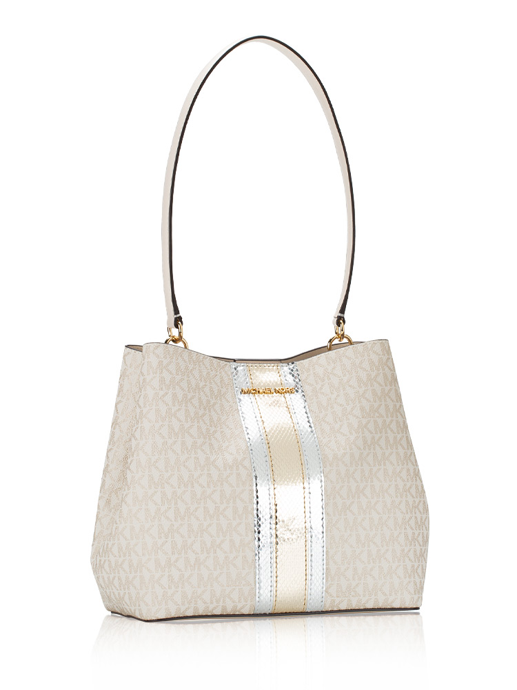 Signature Pratt Metallic Medium Bucket Bag Pale Gold