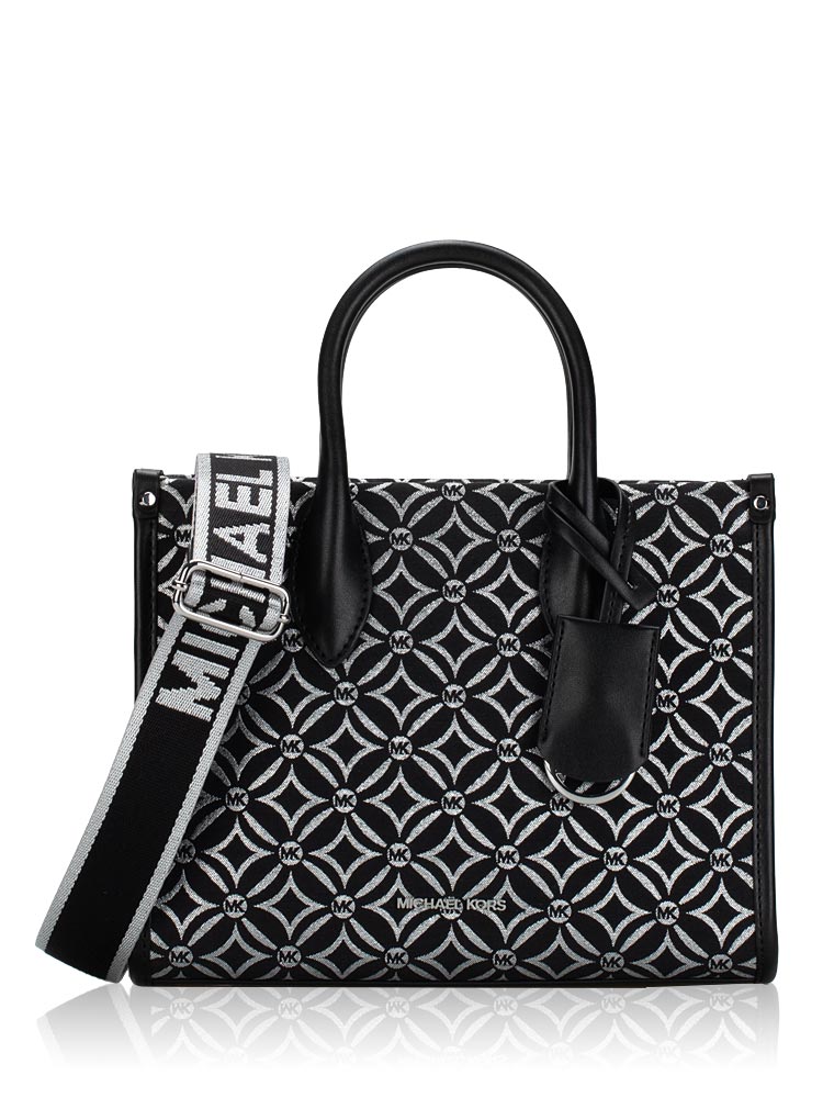 Signature Mirella Metallic Small Jacquard Crossbody Black Silver