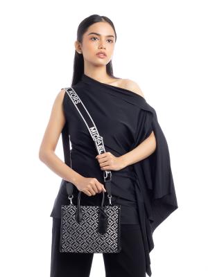 Signature Mirella Metallic Small Jacquard Crossbody Black Silver
