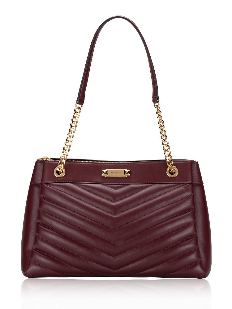 Whitney Quilted Leather Medium Chain Shoulder Tote Oxblood