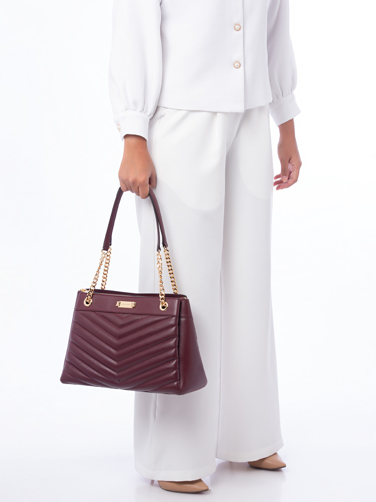 Whitney Quilted Leather Medium Chain Shoulder Tote Oxblood