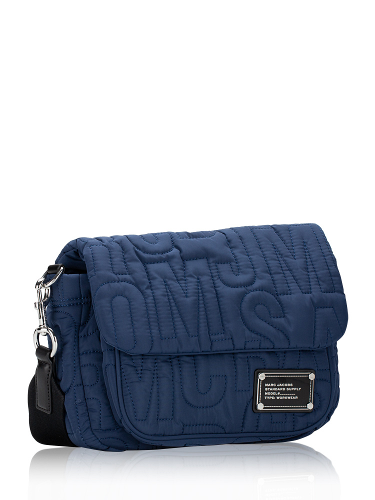 4S4HMS005H02 Nylon Jumbled Logo Messenger Azure Blue
