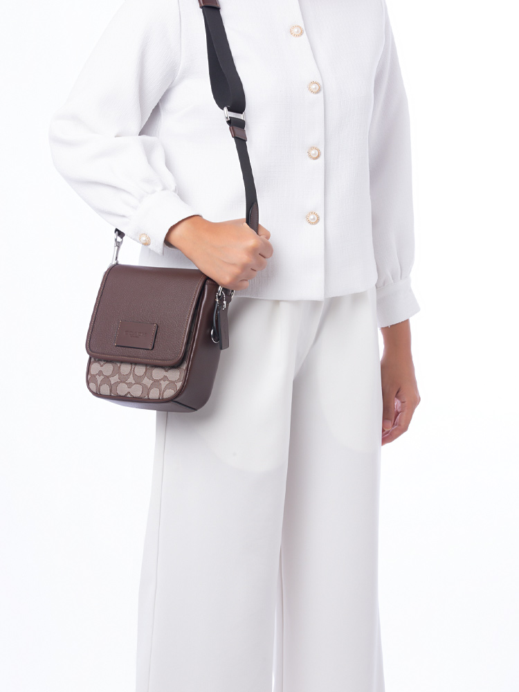 CO915 Signature Lucas Jacquard Crossbody Bag Oak Maple