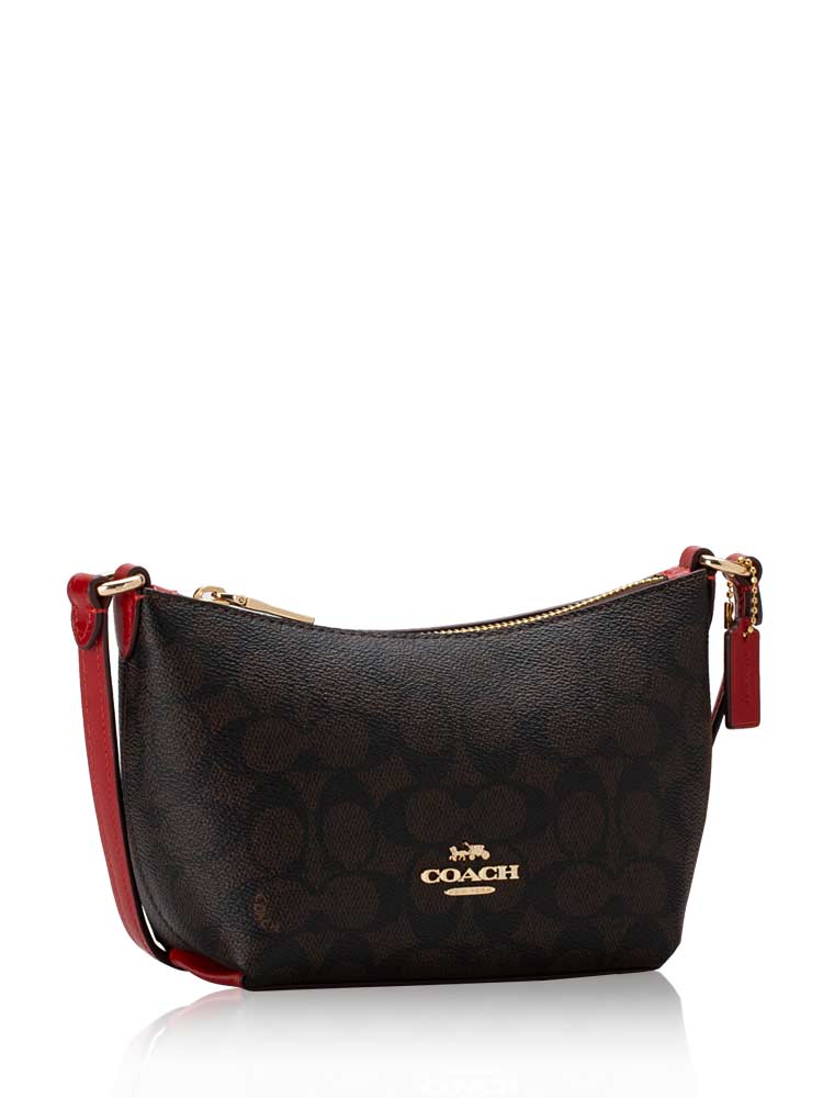 CX604 Signature Zip Crossbody Walnut Bold Red