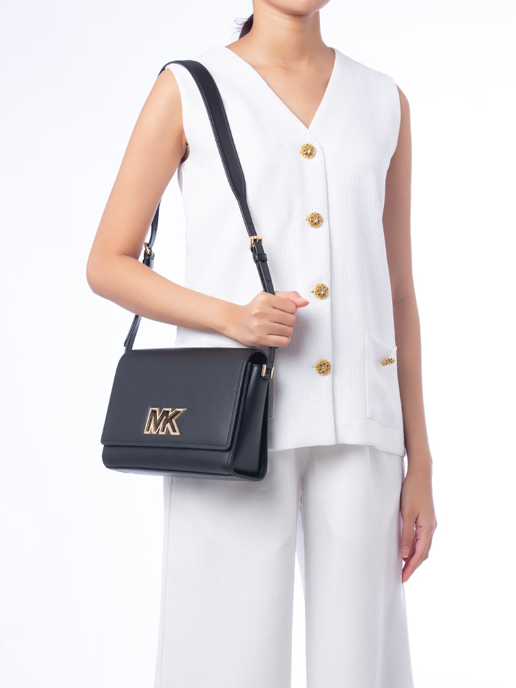 Mimi Leather Medium Flap Messenger Black