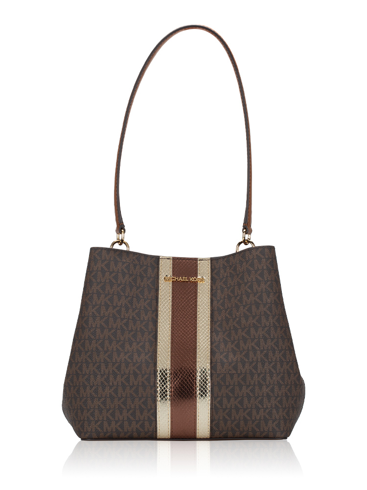 Signature Pratt Metallic Medium Bucket Bag Brown