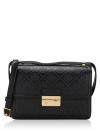 T Monogram Leather Shoulder Bag Black