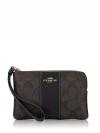 CS602 Signature Corner Zip Wristlet Brown Black