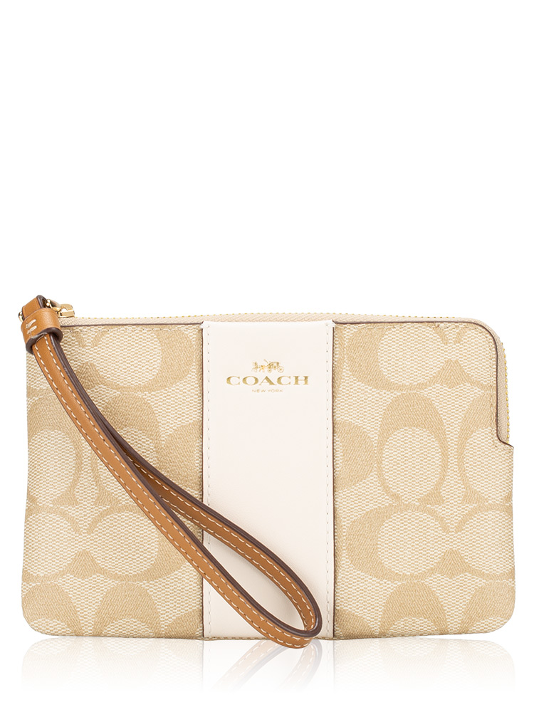 CR945 Signature Stripe Wristlet Light Khaki Chalk Light Saddle