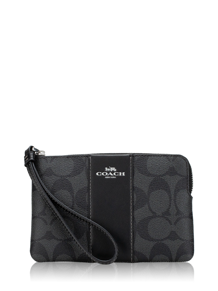 CS602 Signature Corner Zip Wristlet Graphite Black