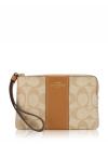 CS602 Signature Corner Zip Wristlet Light Khaki Light Saddle