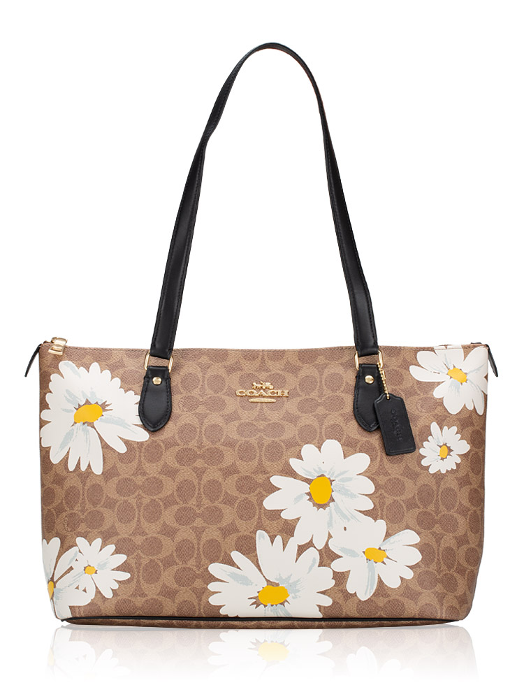 CZ589 Signature Floral Print Gallery Tote Tan Multi
