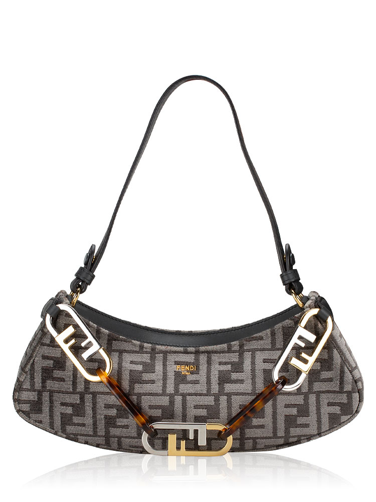Vitello Seta Plexiglass FF O'Lock Swing Shoulder Bag Anthracite Asfalto