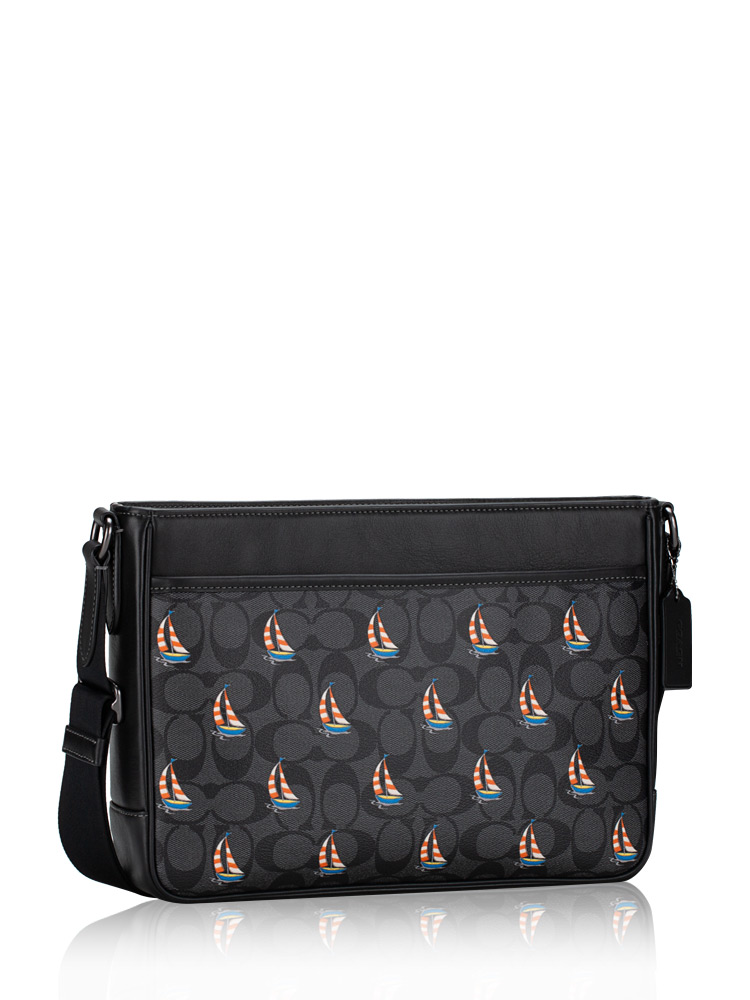 Men CT898 Signature Sailboat Print District Crossbody Charcoal Multi