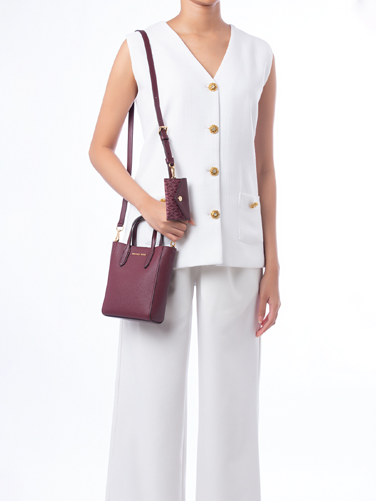 Vincent Saffiano XS Crossbody With Card Case Oxblood