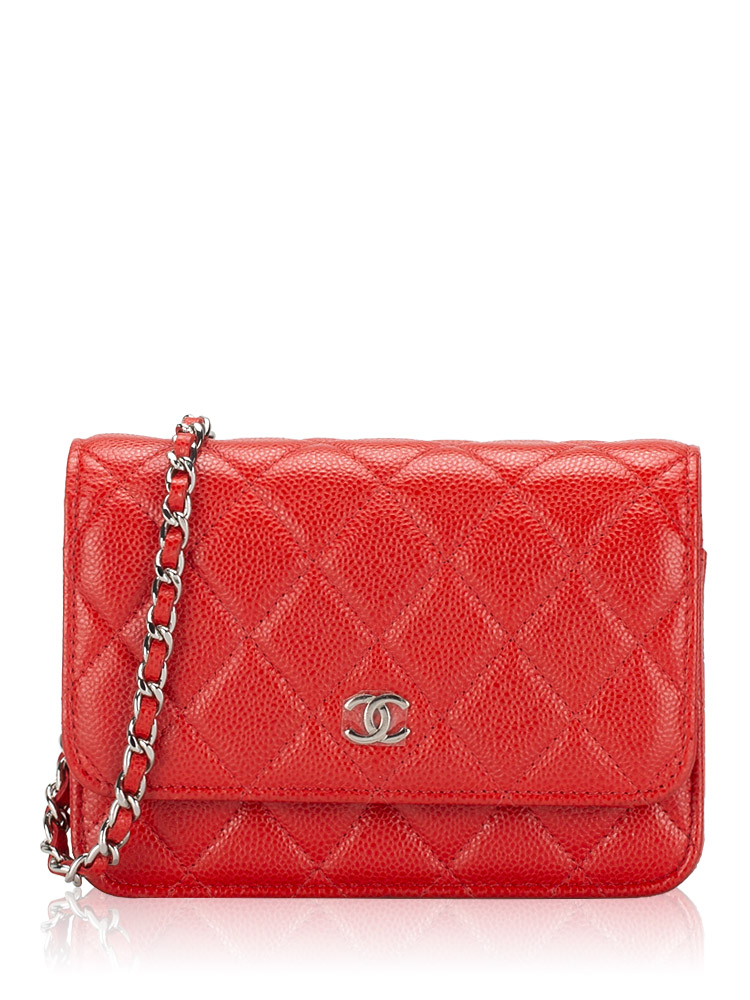 Caviar Quilted Mini Wallet On Chain WOC Red