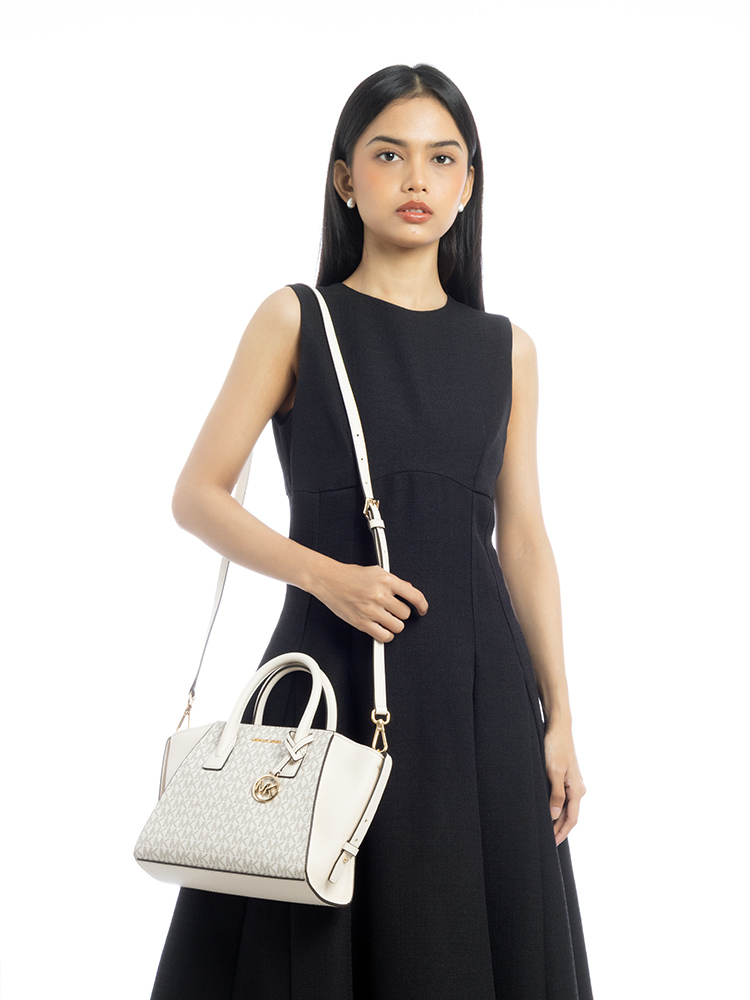 Signature Avril Small Top Zip Satchel Light Cream Multi