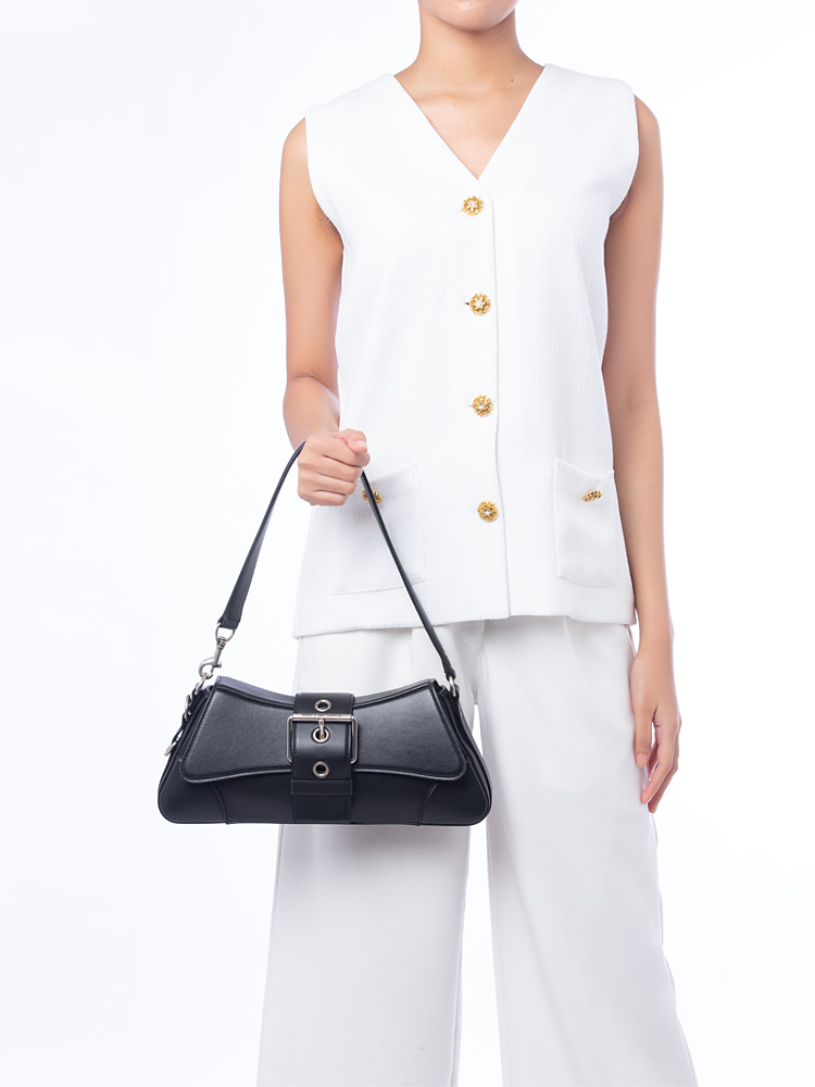 Smooth Calfskin Lindsay Medium Shoulder Bag Black