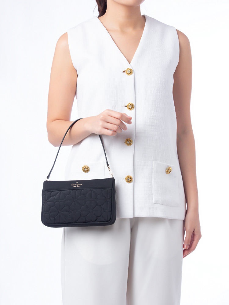 Spade Flower Quilted Nylon Convertible Wristlet Black