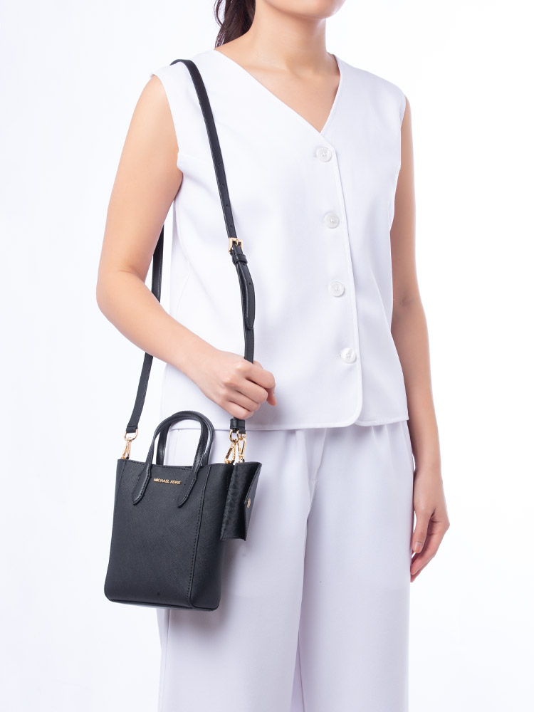 Vincent Saffiano XS Crossbody With Card Case Black