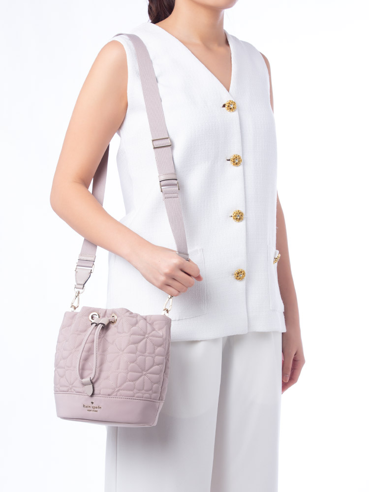 Spade Flower Quilted Nylon Mini Bucket Bag Cozy Grey