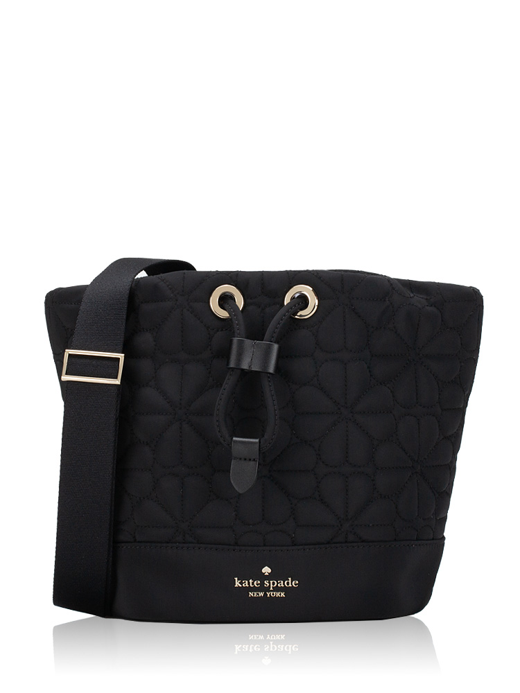 Spade Flower Quilted Nylon Mini Bucket Bag Black