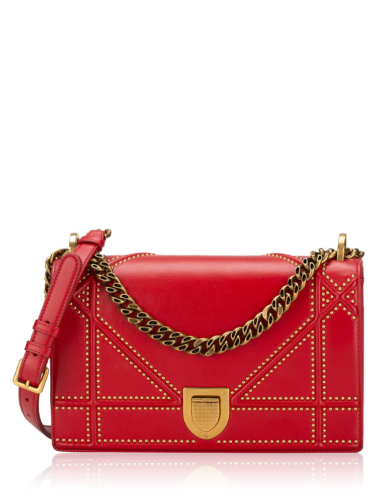 Calfskin Studded Medium Diorama Flap Bag Red