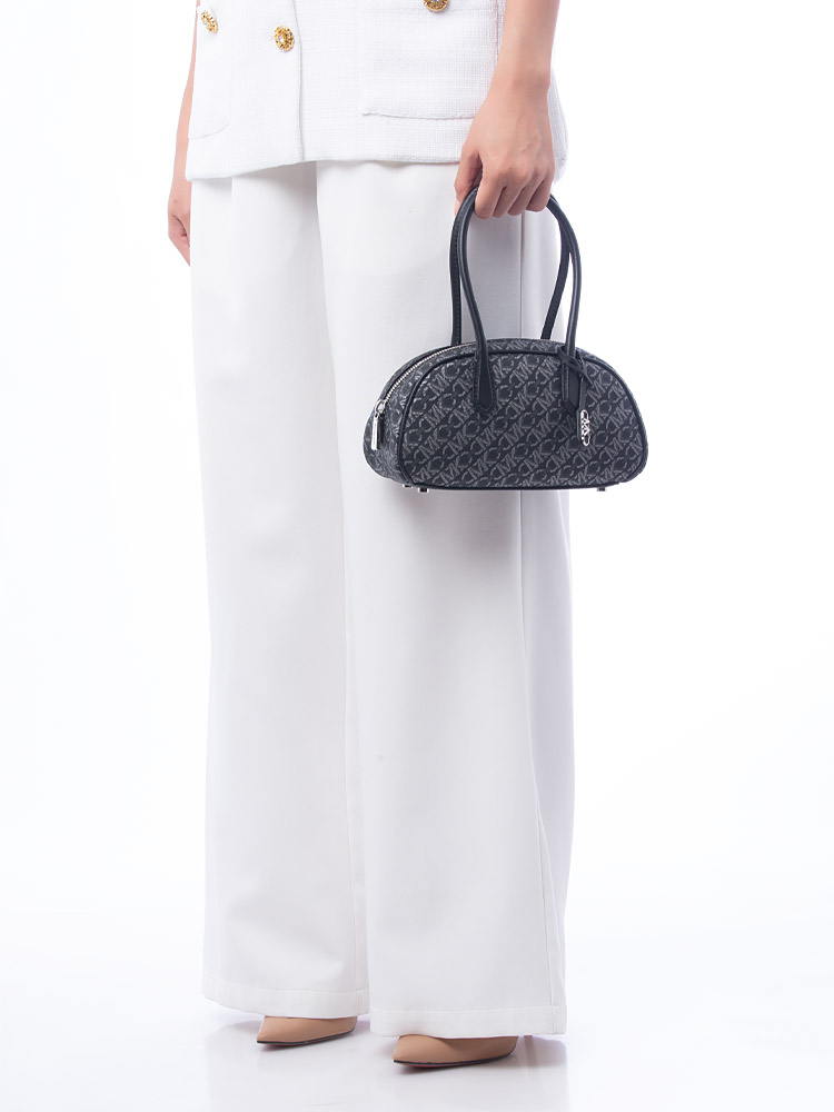 Signature Lulu Metallic Empire Small Satchel Black Silver