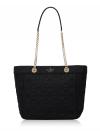 Flower Spade Quilted Fabric Medium Tote Black 