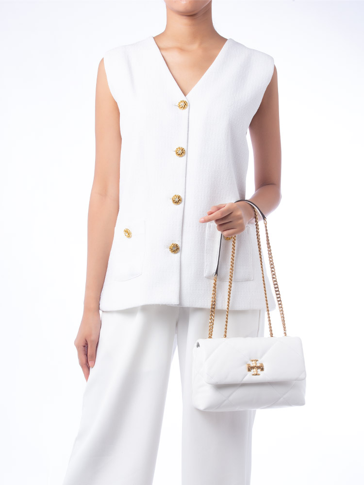 Kira Diamond Quilt Small Convertible Shoulder Bag Blanc