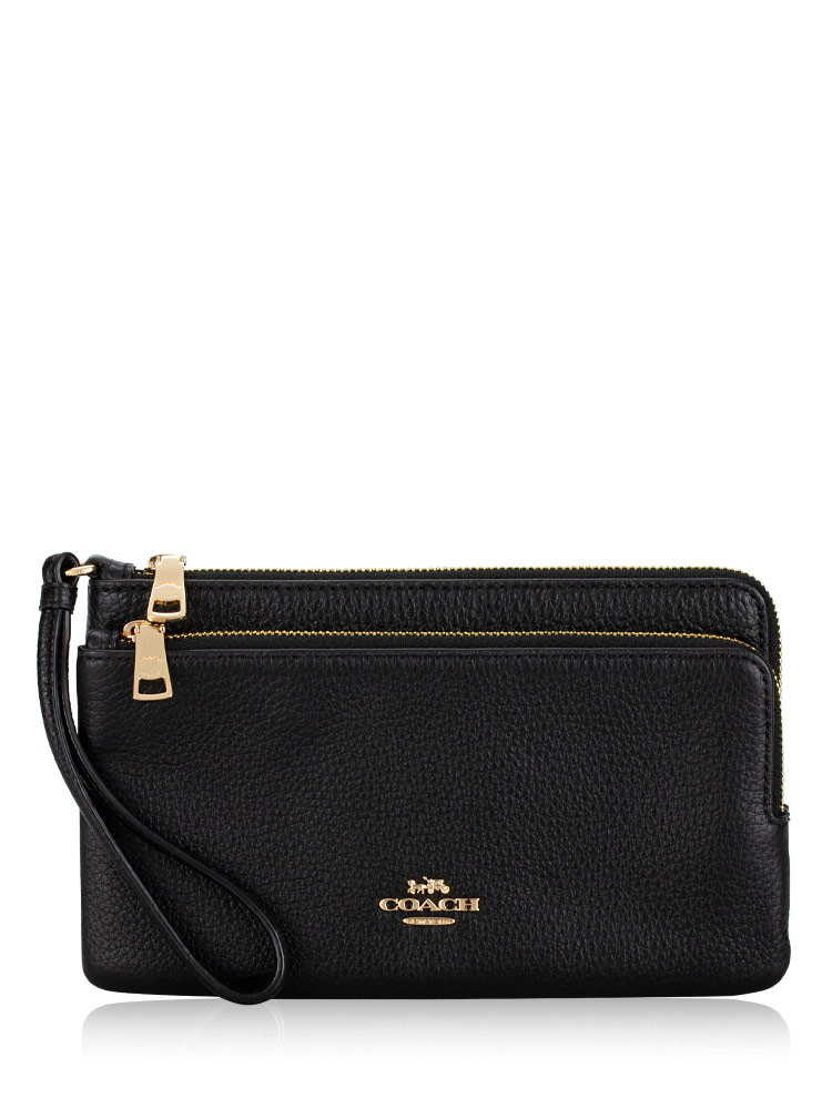 CU919 Pebble Leather Double Zip Wallet Black