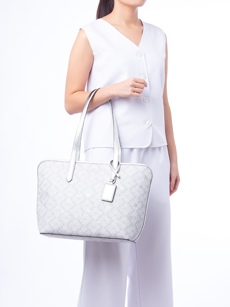 Spade Flower Star Toss Large Tote Platinum Grey