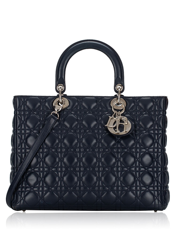 Lambskin Large Lady Dior Marine Blue