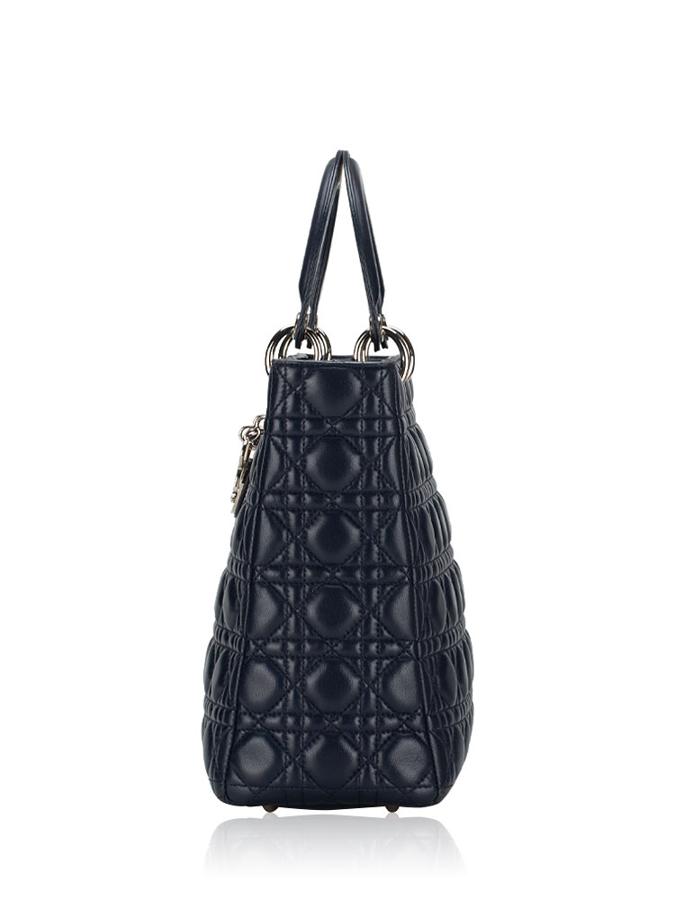 Lambskin Large Lady Dior Marine Blue