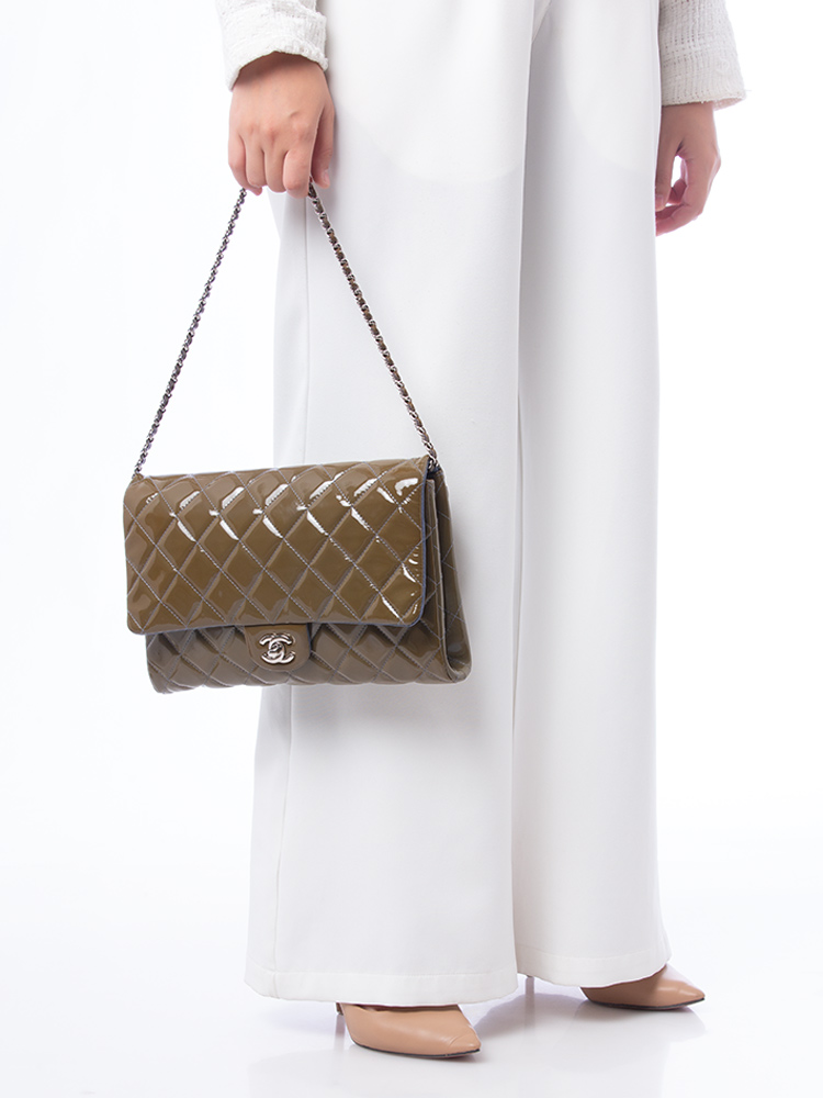 Patent Classic Clutch With Chain Strap Blue Periwinkle