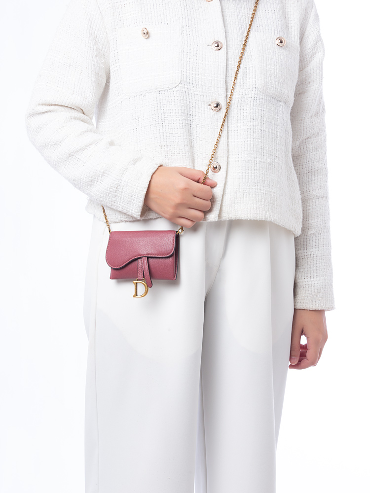 Goatskin Nano Saddle Chain Pouch Pink
