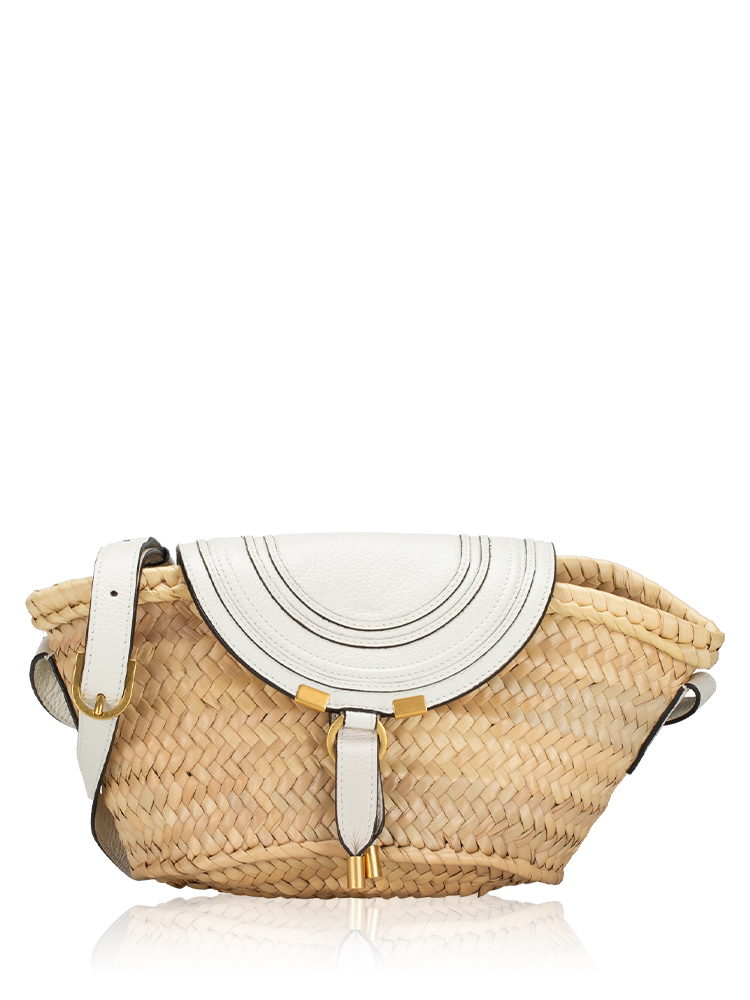 Raffia Calfskin Marcie Mini Basket Bag White