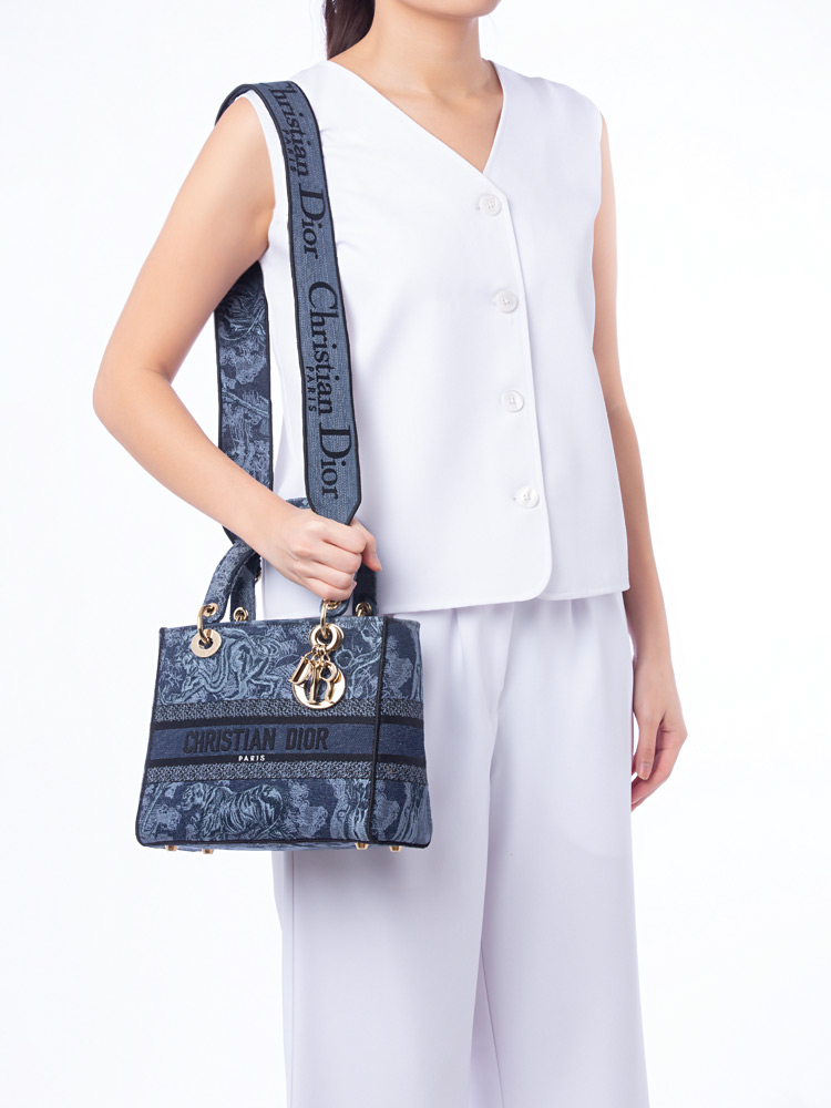 Toile de Jouy Embroidered Medium Lady D-Lite Blue