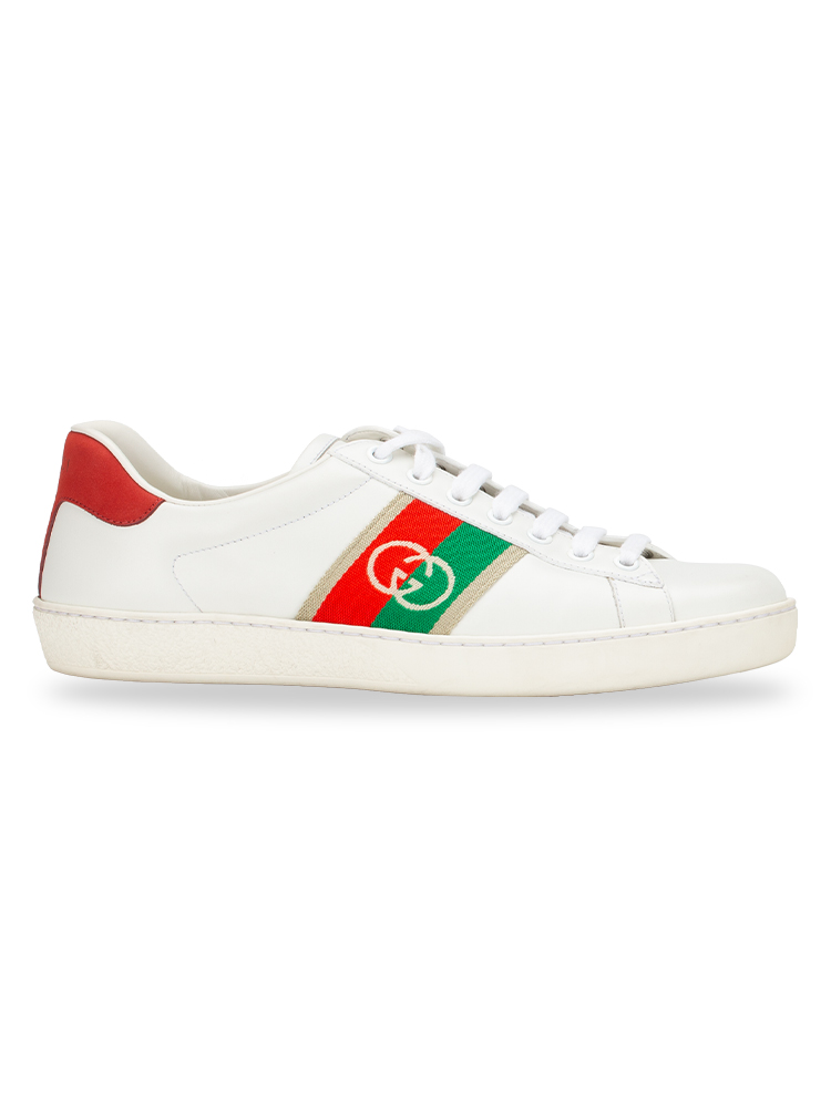 Calfskin Web Interlocking G Ace Sneakers White Sz 38