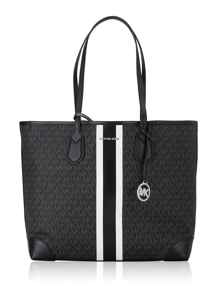 Signature Eva Stripe Large Tote Black