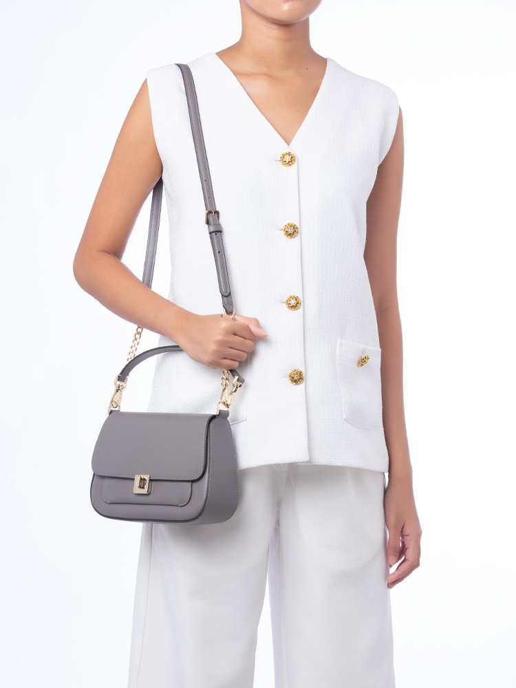 Phoebe Refined Grain Leather Flap Crossbody Hare Grey