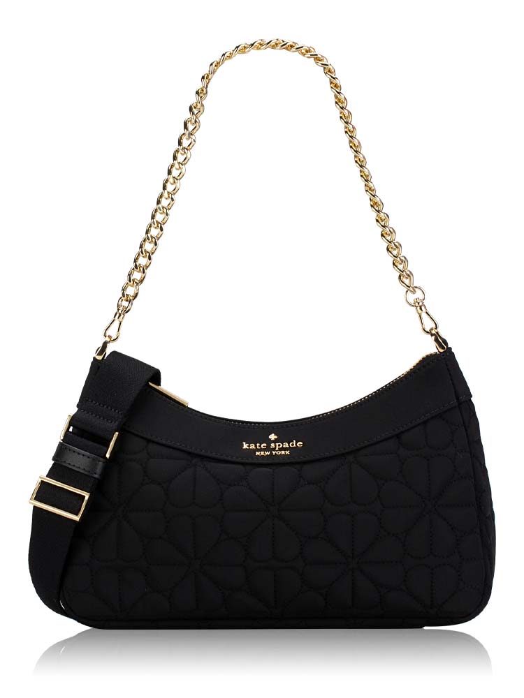 Flower Quilted Fabric Convertible Crossbody Black