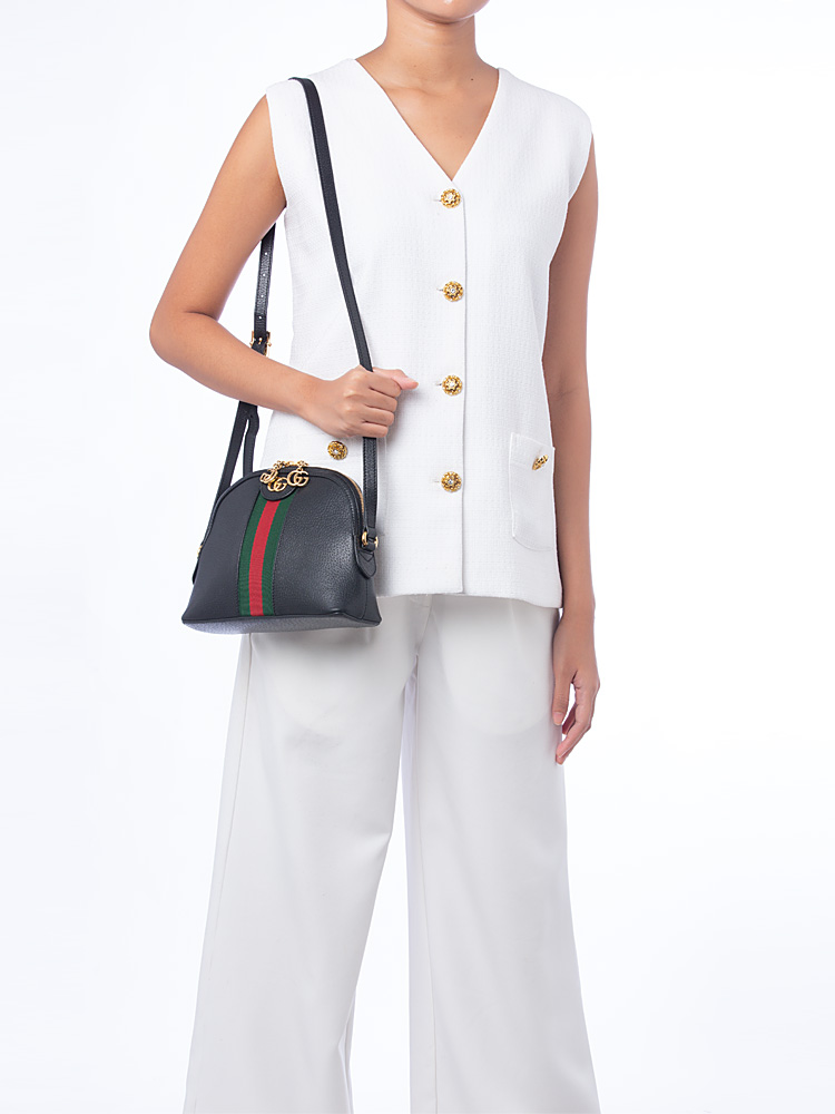Calfskin Ophidia Dome Small Shoulder Bag Black