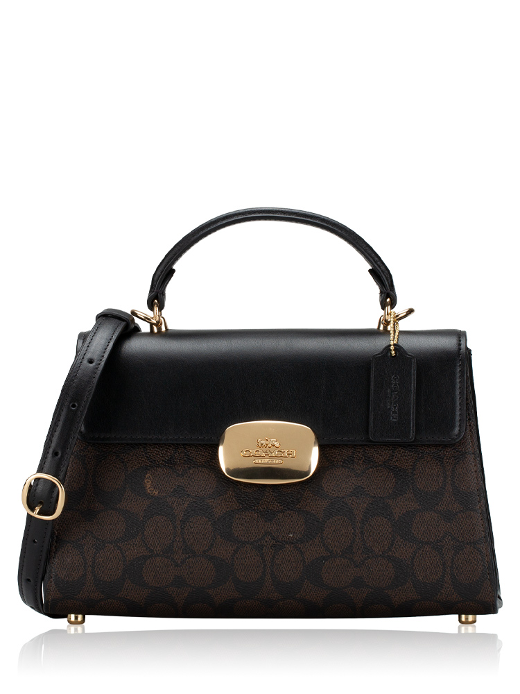 CW012 Signature Eliza Top Handle Bag Walnut Black