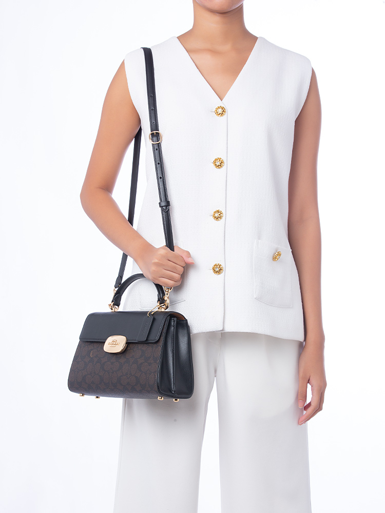 CW012 Signature Eliza Top Handle Bag Walnut Black