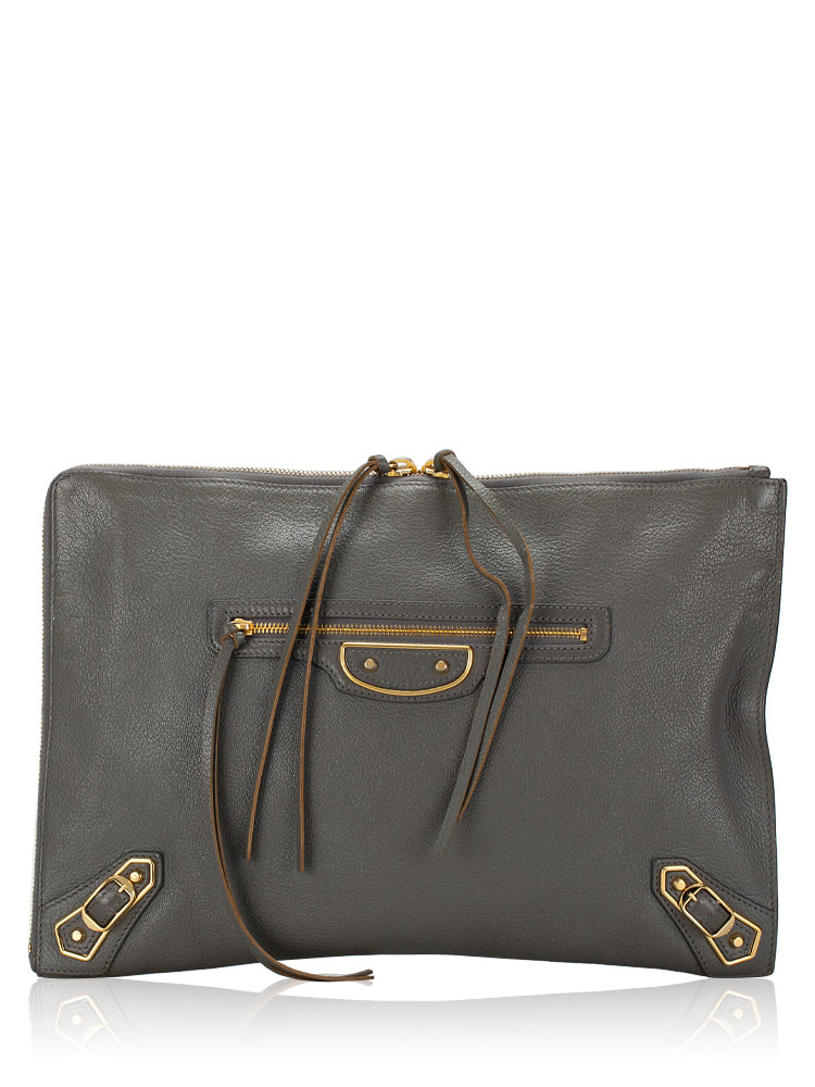 Gold Metallic Edge Pouch Gris Acier